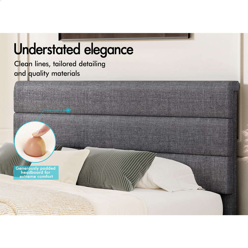 ALFORDSON Bed Frame Double Size Upholstered Platform Grey Fabric HARLENE