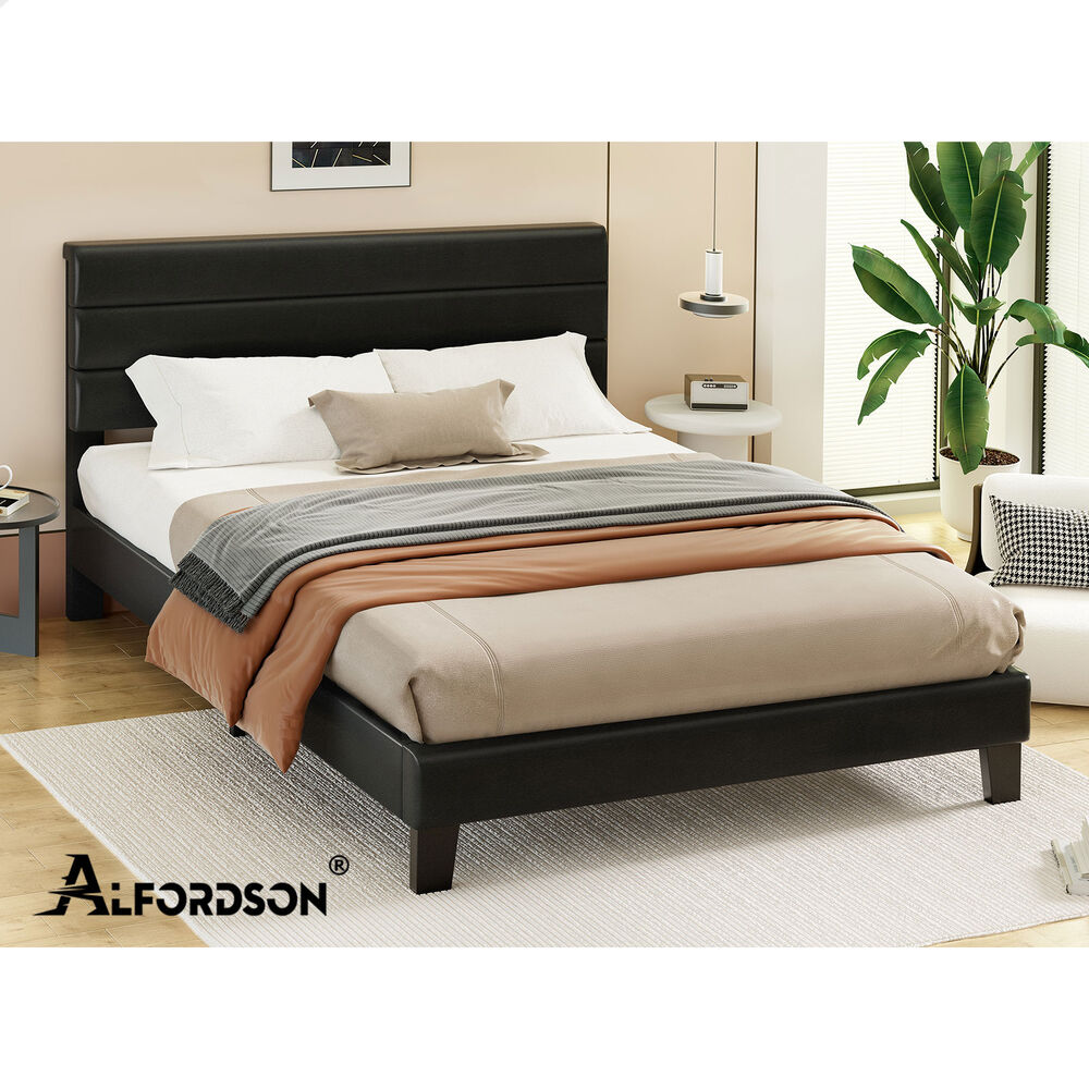 ALFORDSON Bed Frame King Size Upholstered Platform Black Leather HARLENE