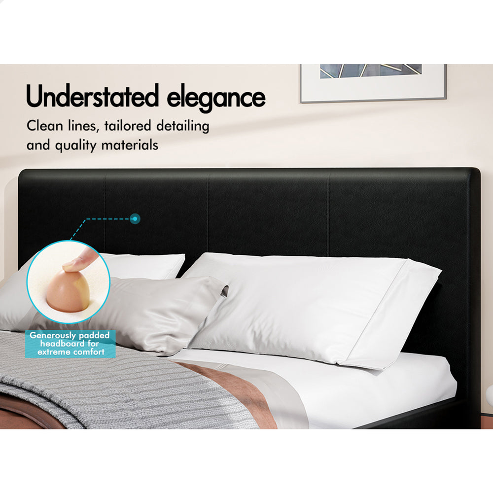 ALFORDSON Bed Frame Double Size Mattress Base Wooden Platform Leather Black