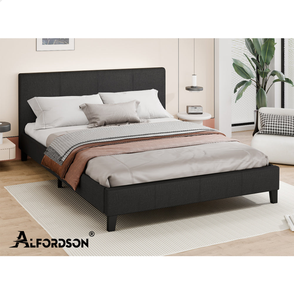 ALFORDSON Bed Frame Double Size Mattress Base Wooden Platform Fabric Charcoal