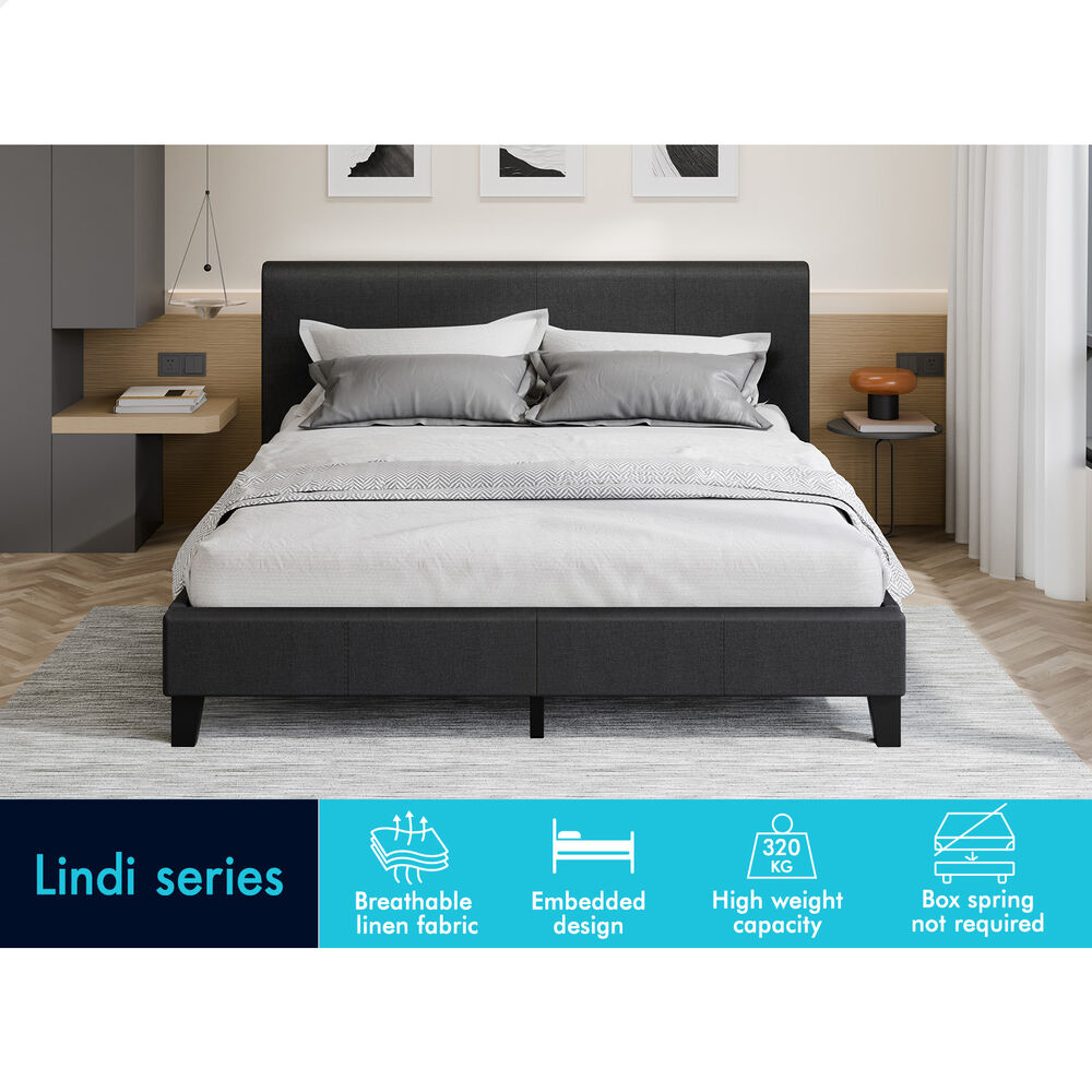 ALFORDSON Bed Frame King Size Mattress Base Wooden Platform Fabric Charcoal