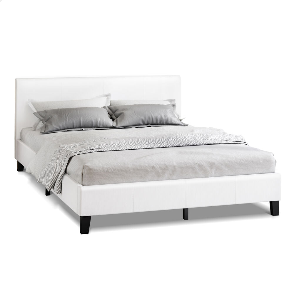 ALFORDSON Bed Frame King Size Mattress Base Wooden Platform Leather White
