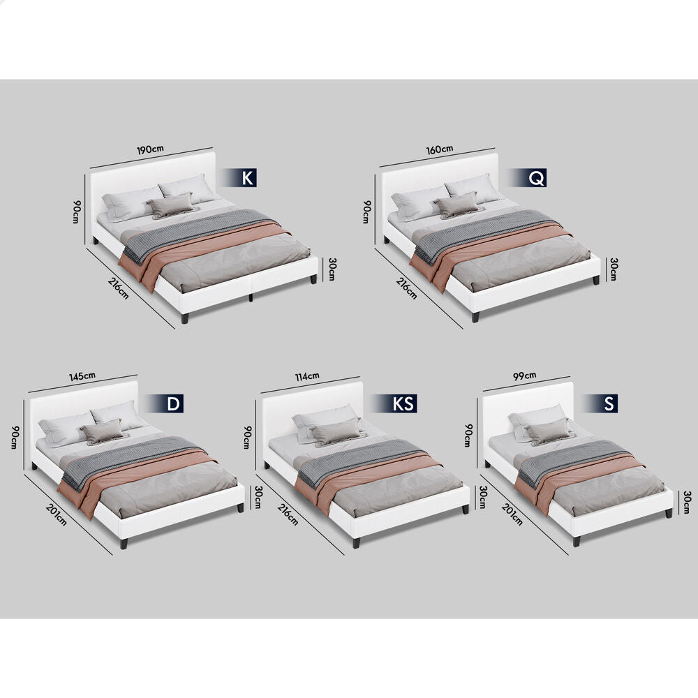 ALFORDSON Bed Frame King Size Mattress Base Wooden Platform Leather White