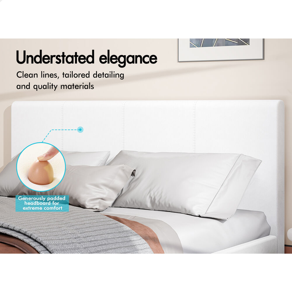 ALFORDSON Bed Frame King Size Mattress Base Wooden Platform Leather White