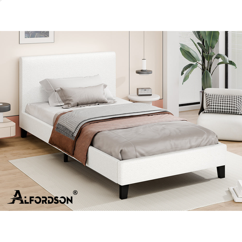 ALFORDSON Bed Frame King Single Mattress Base Wooden Platform Boucle Fabric