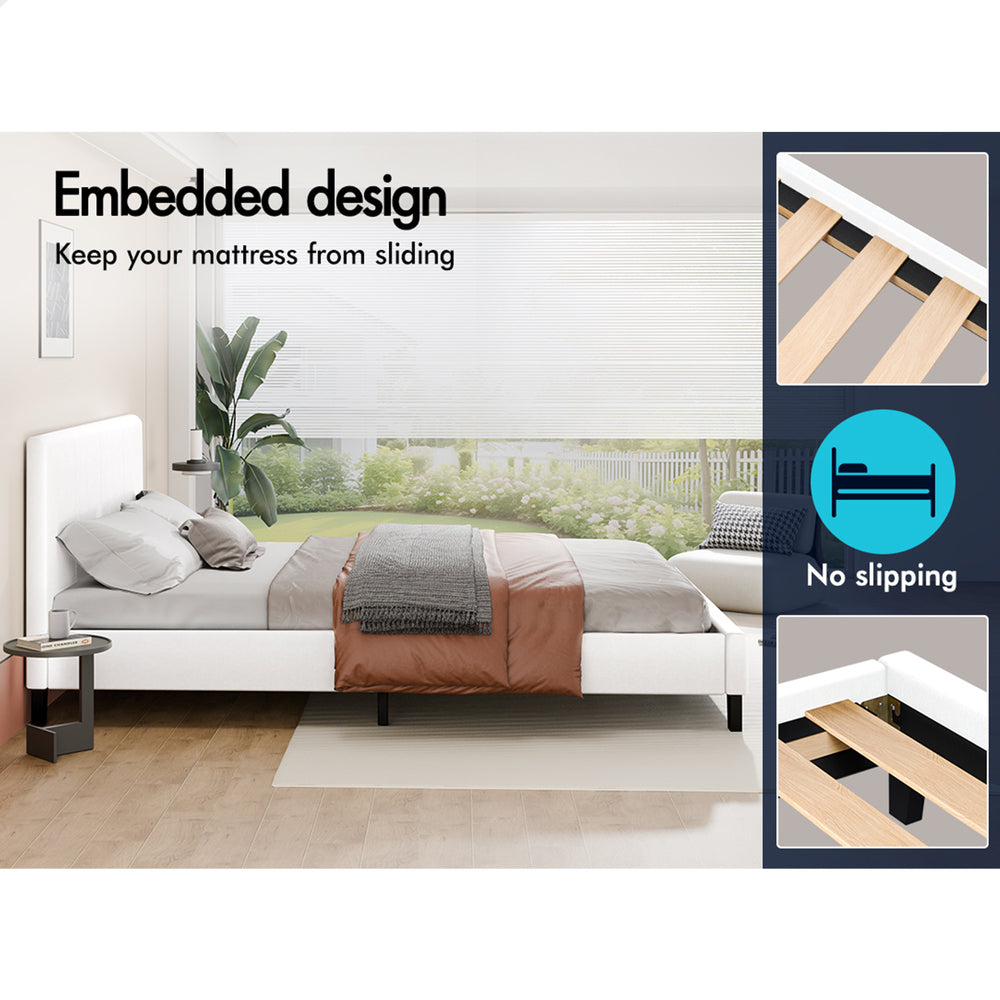 ALFORDSON Bed Frame King Single Mattress Base Wooden Platform Leather White