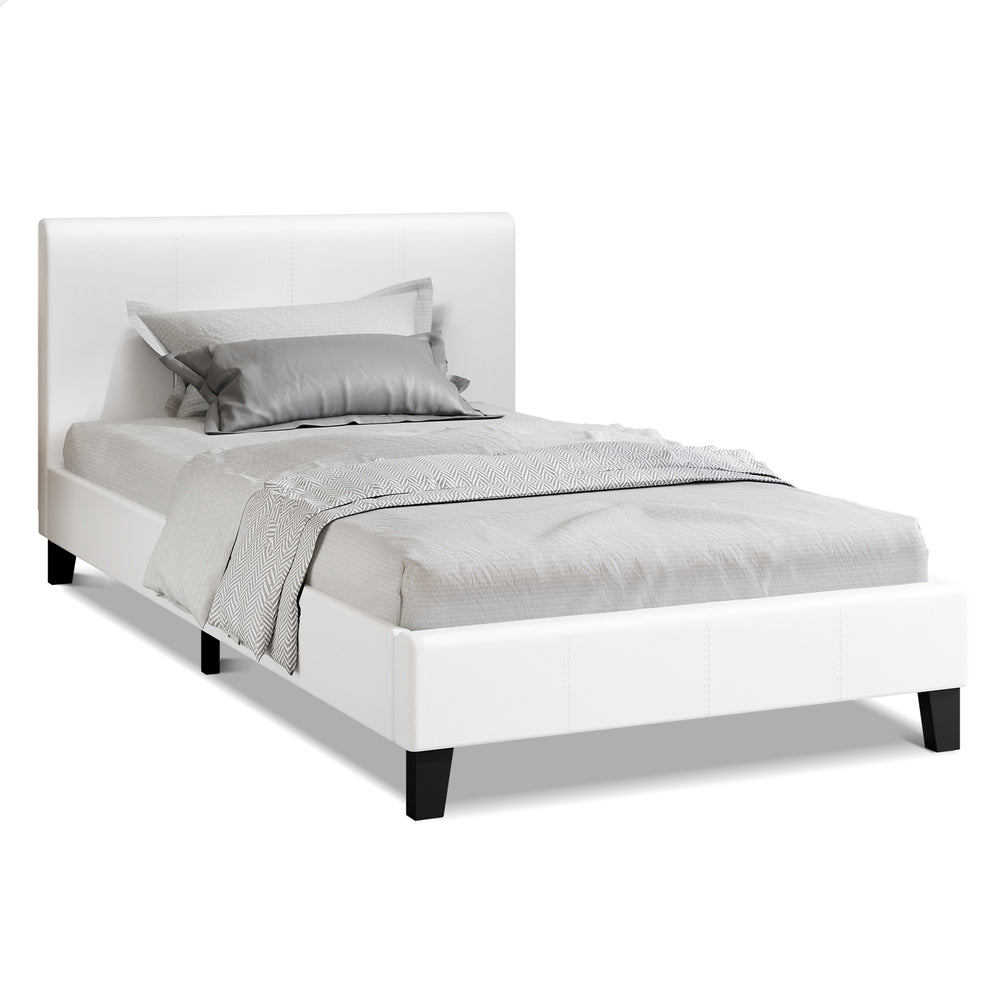 ALFORDSON Bed Frame King Single Mattress Base Wooden Platform Leather White