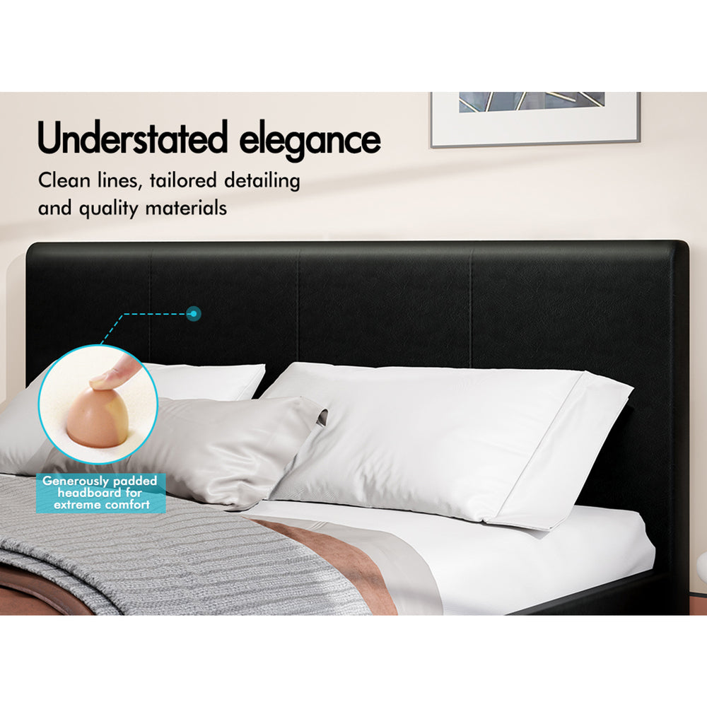 ALFORDSON Bed Frame Queen Size Mattress Base Wooden Platform Leather Black