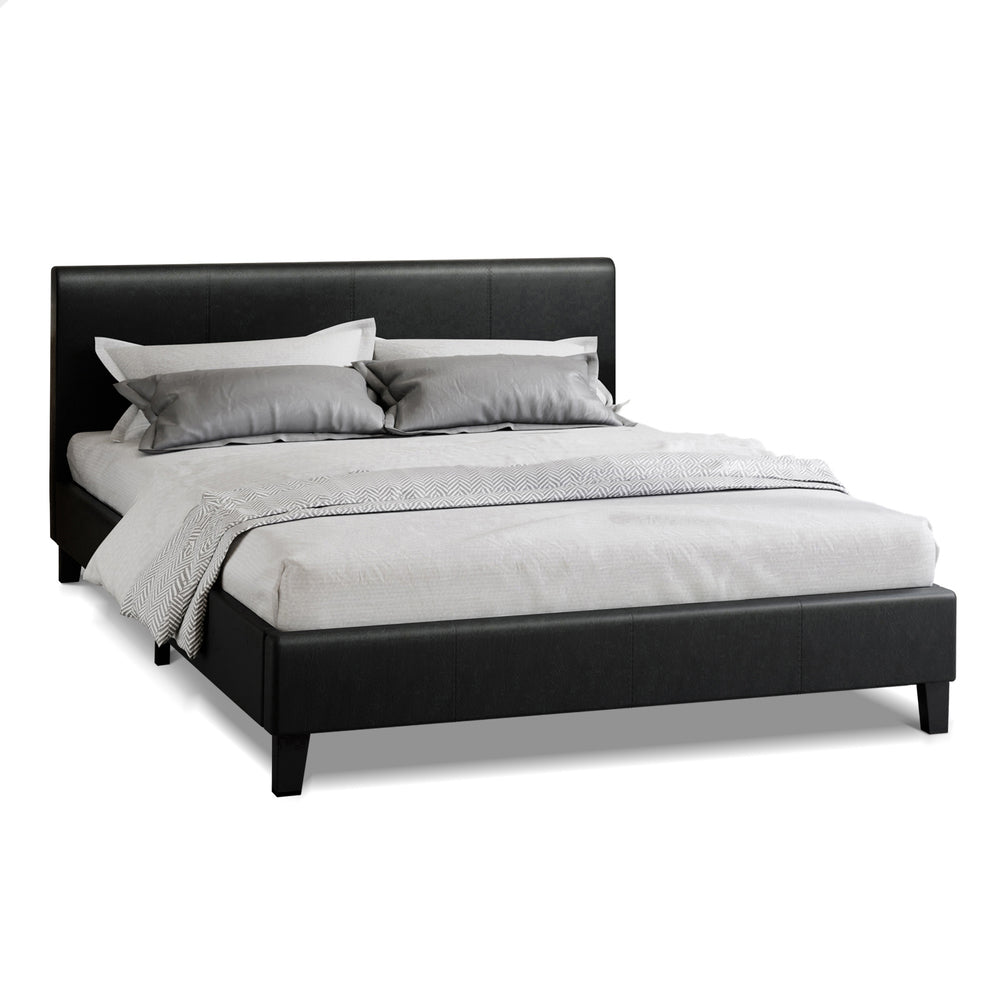 ALFORDSON Bed Frame Queen Size Mattress Base Wooden Platform Leather Black