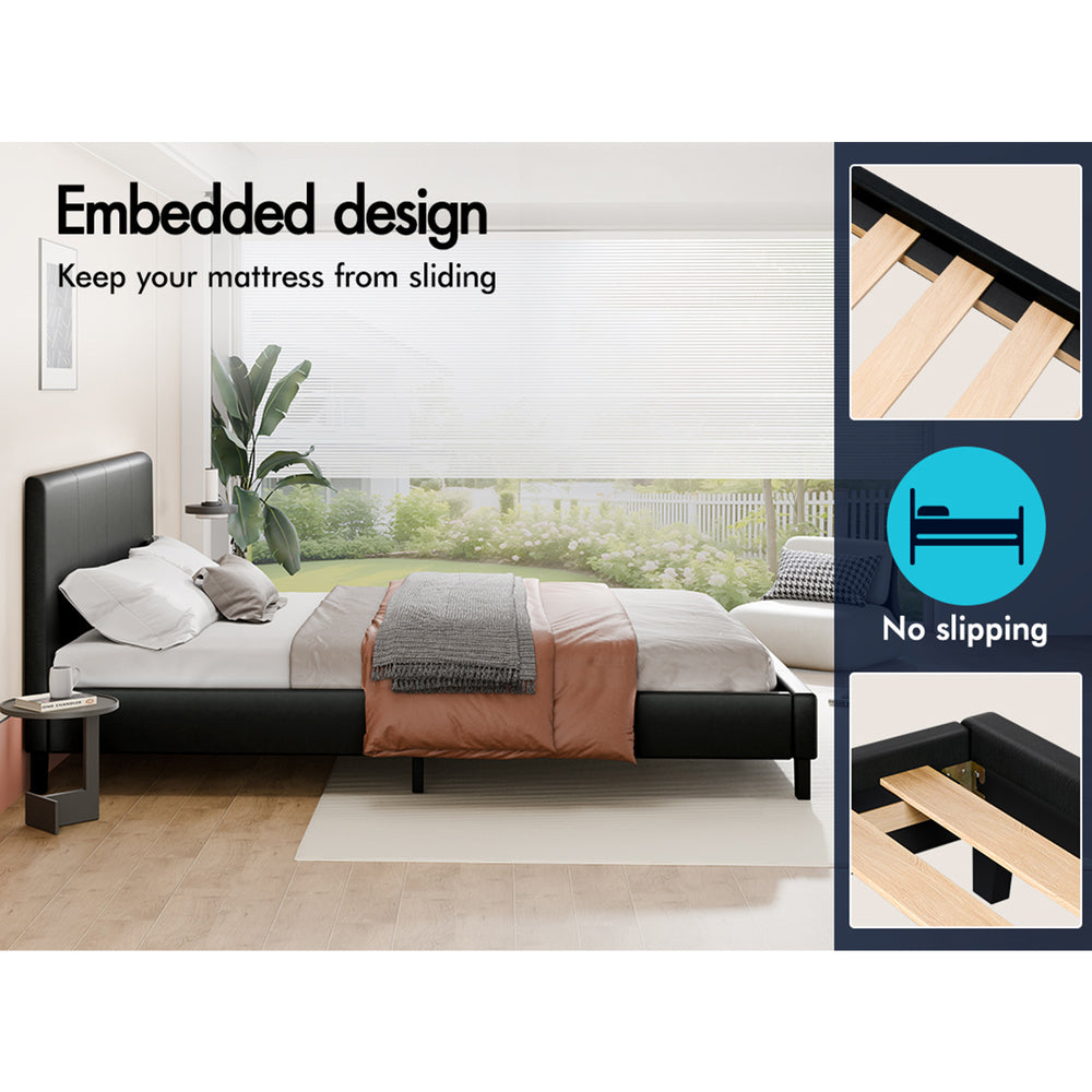 ALFORDSON Bed Frame Queen Size Mattress Base Wooden Platform Leather Black