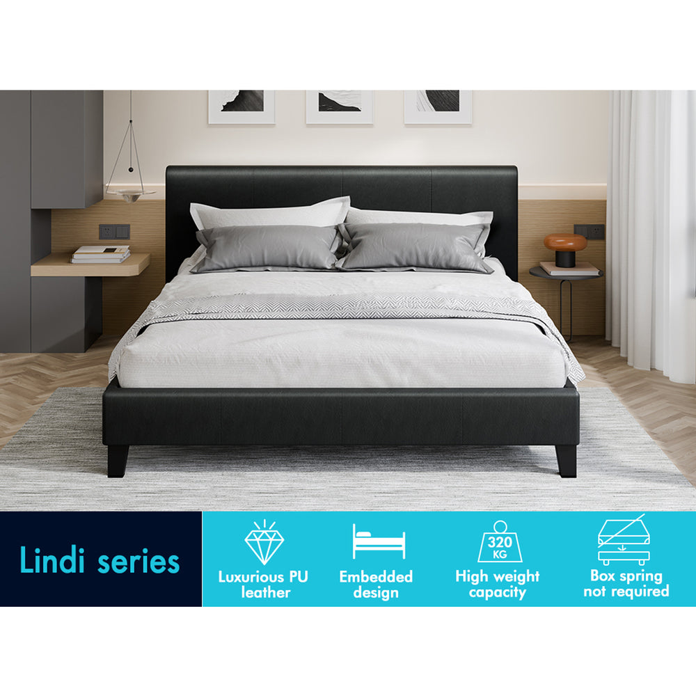 ALFORDSON Bed Frame Queen Size Mattress Base Wooden Platform Leather Black