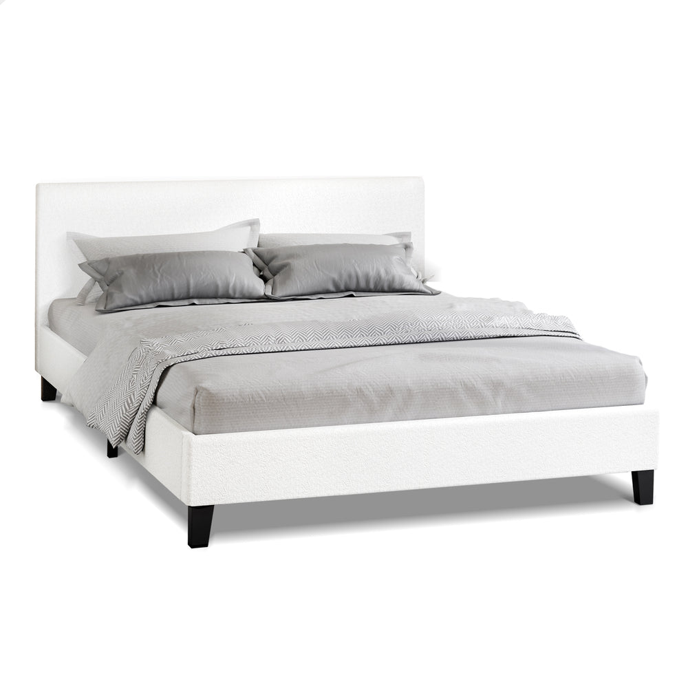 ALFORDSON Bed Frame Queen Mattress Base Wooden Platform Boucle Fabric White
