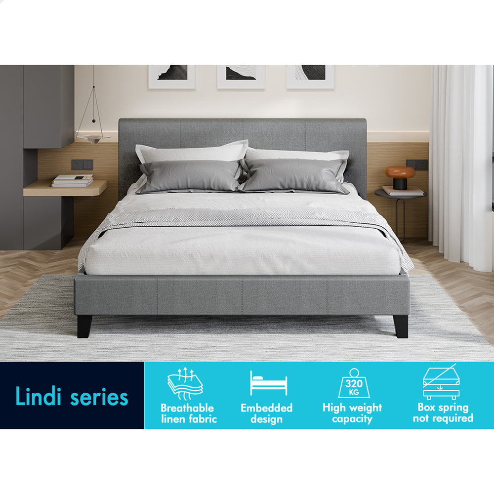 ALFORDSON Bed Frame Queen Size Mattress Base Wooden Platform Fabric Grey