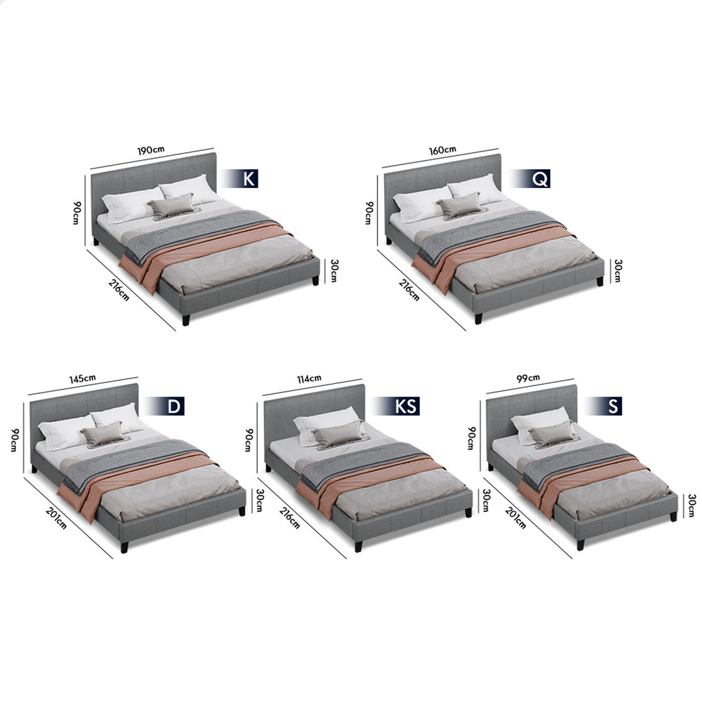 ALFORDSON Bed Frame Queen Size Mattress Base Wooden Platform Fabric Grey