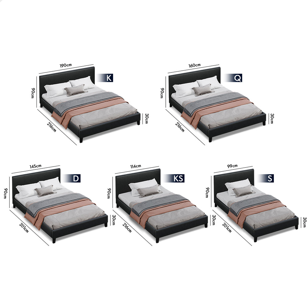 ALFORDSON Bed Frame Single Size Mattress Base Wooden Platform Leather Black