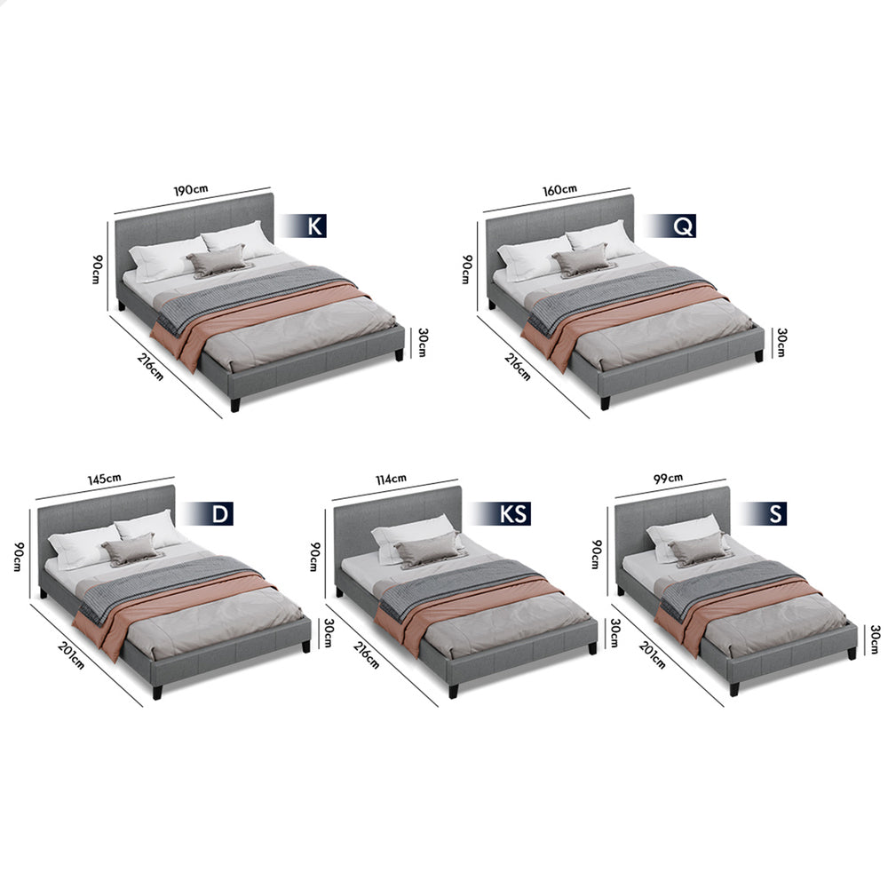 ALFORDSON Bed Frame Single Size Mattress Base Wooden Platform Fabric Grey