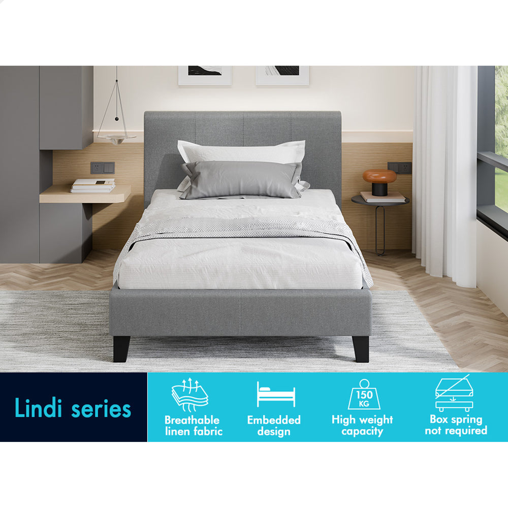 ALFORDSON Bed Frame Single Size Mattress Base Wooden Platform Fabric Grey