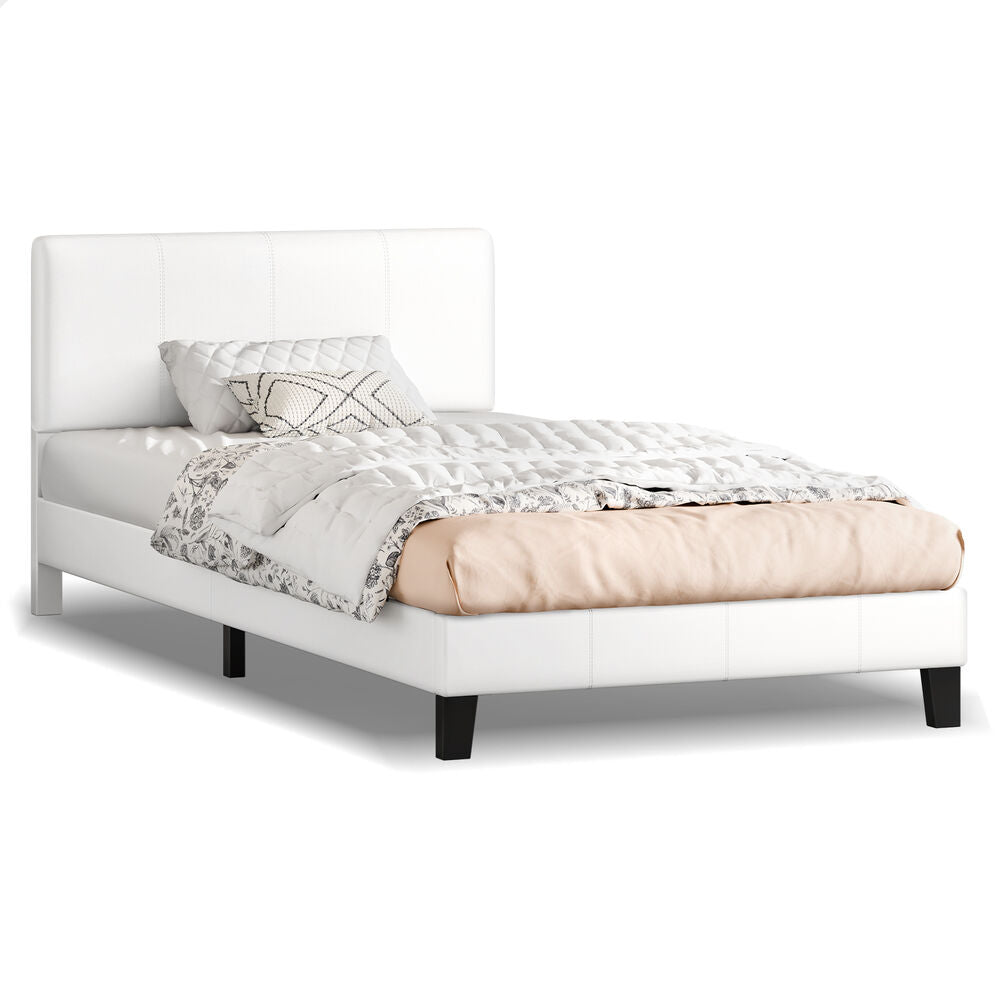 ALFORDSON Bed Frame Single Size Mattress Base Platform Leather White Linus