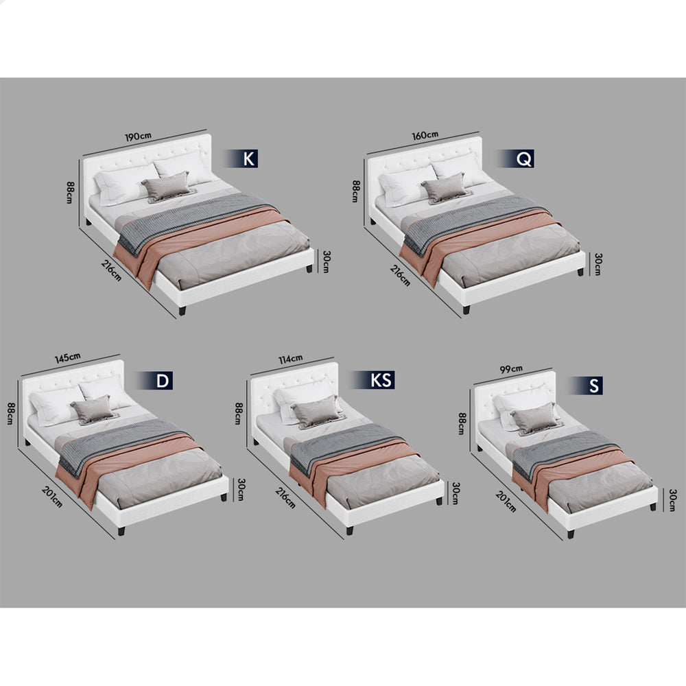 ALFORDSON Bed Frame Double Size Wooden Base Platform White Boucle MADELYN