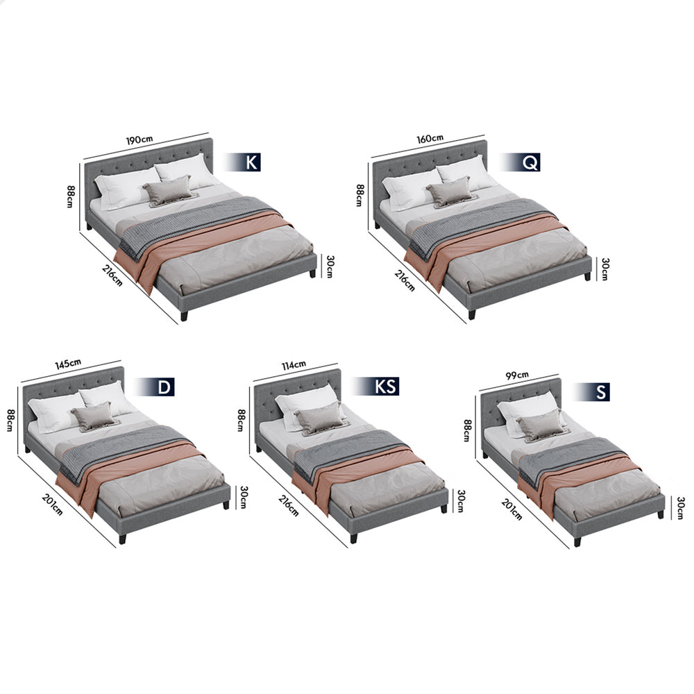 ALFORDSON Bed Frame Double Size Wooden Base Platform Grey Fabric MADELYN