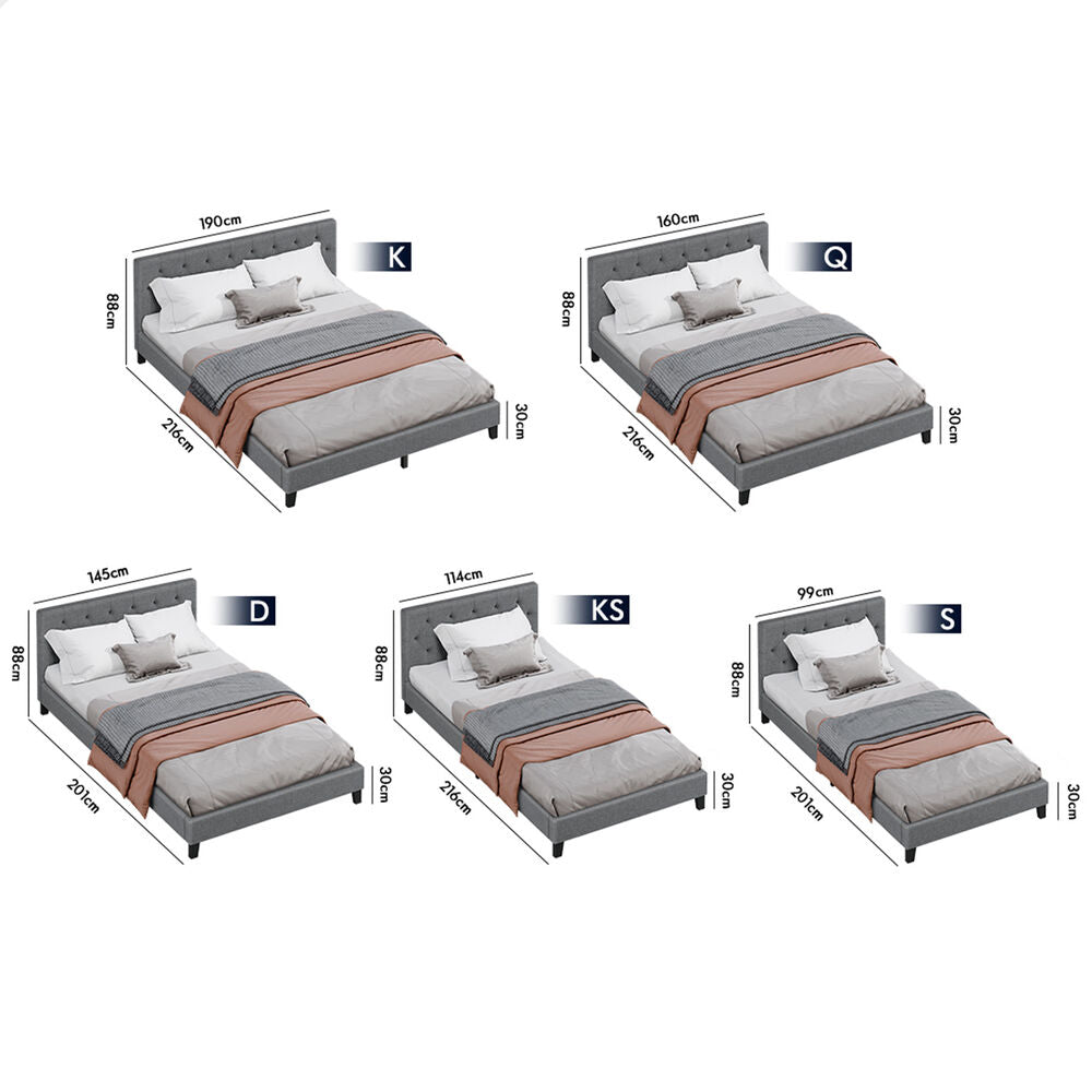 ALFORDSON Bed Frame King Size Wooden Base Platform Grey Fabric MADELYN