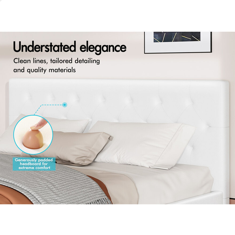 ALFORDSON Bed Frame King Size Wooden Base Platform Leather White MADELYN