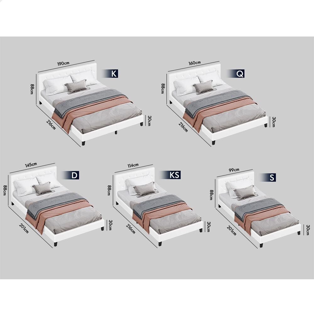 ALFORDSON Bed Frame King Size Wooden Base Platform Leather White MADELYN