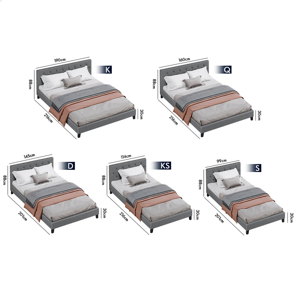 ALFORDSON Bed Frame King Single Wooden Base Platform Grey Fabric MADELYN