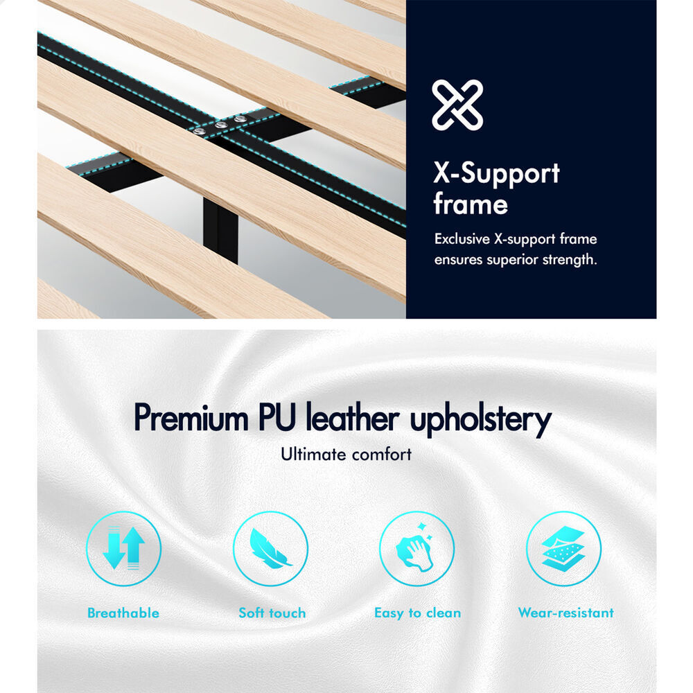 ALFORDSON Bed Frame King Single Wooden Base Platform Leather White MADELYN