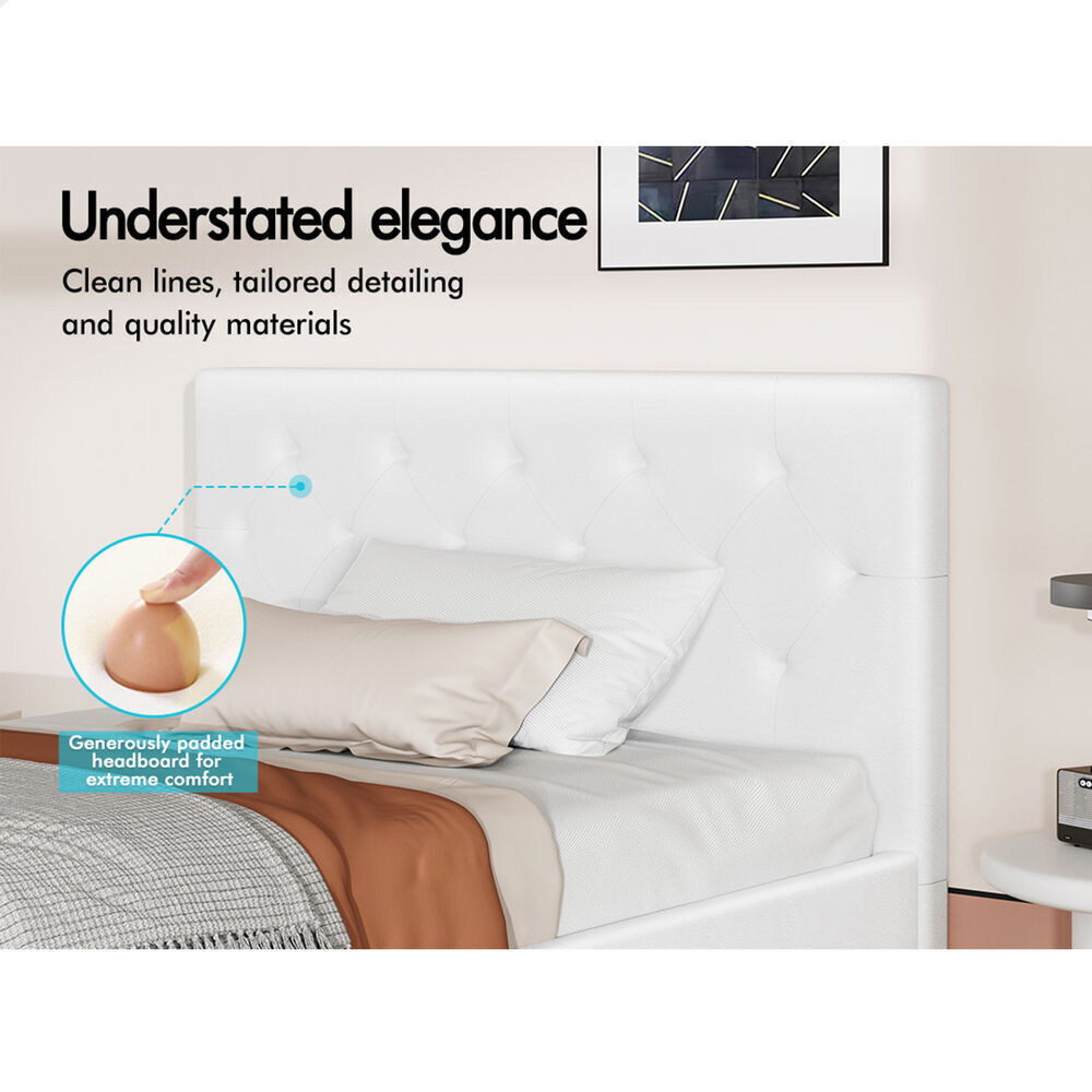 ALFORDSON Bed Frame King Single Wooden Base Platform Leather White MADELYN