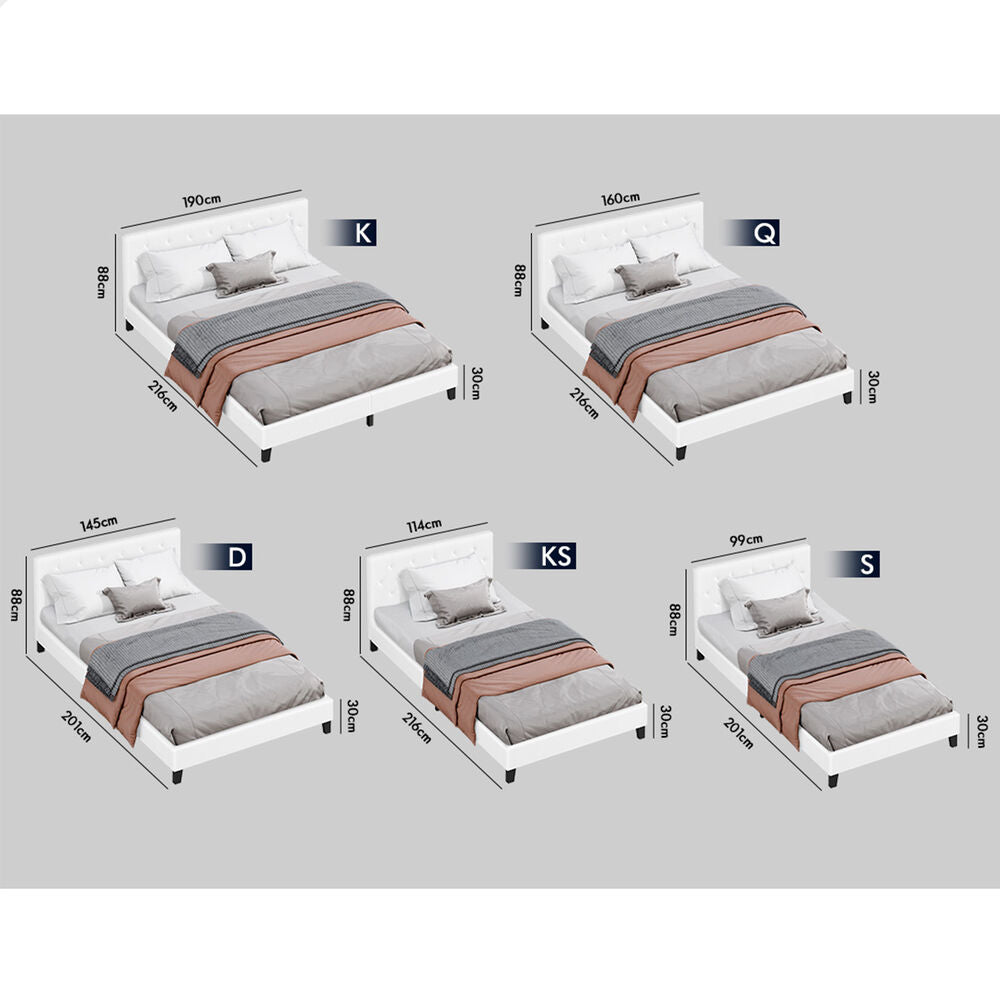 ALFORDSON Bed Frame King Single Wooden Base Platform Leather White MADELYN