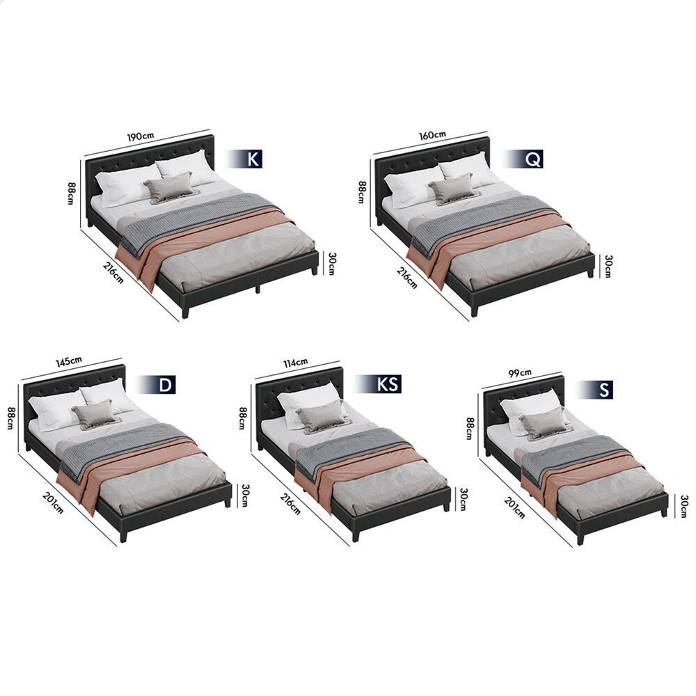 ALFORDSON Bed Frame Queen Size Wooden Base Platform Leather Black MADELYN