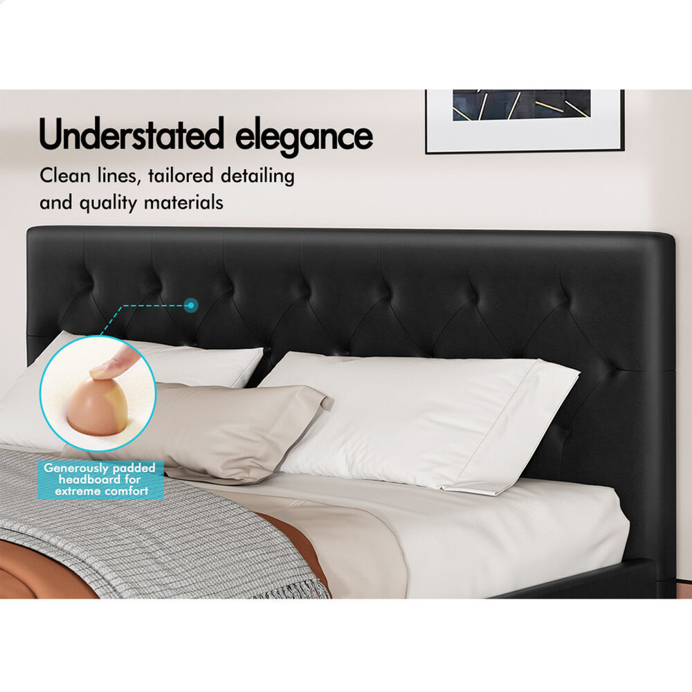 ALFORDSON Bed Frame Queen Size Wooden Base Platform Leather Black MADELYN