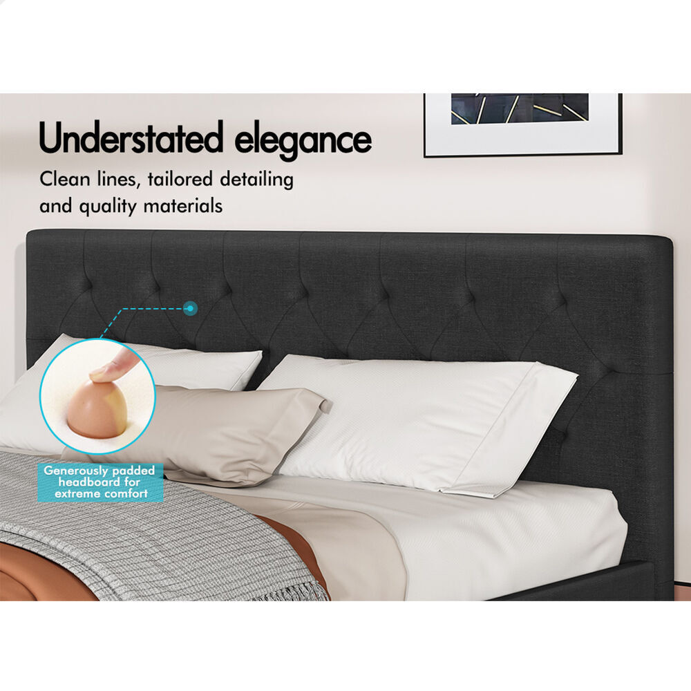 ALFORDSON Bed Frame Queen Size Wooden Base Platform Fabric Charcoal MADELYN