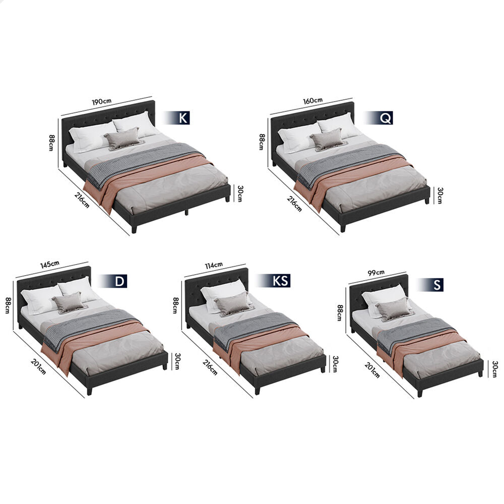 ALFORDSON Bed Frame Queen Size Wooden Base Platform Fabric Charcoal MADELYN