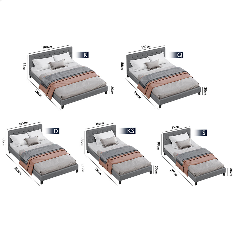ALFORDSON Bed Frame Queen Size Wooden Base Platform Grey Fabric MADELYN