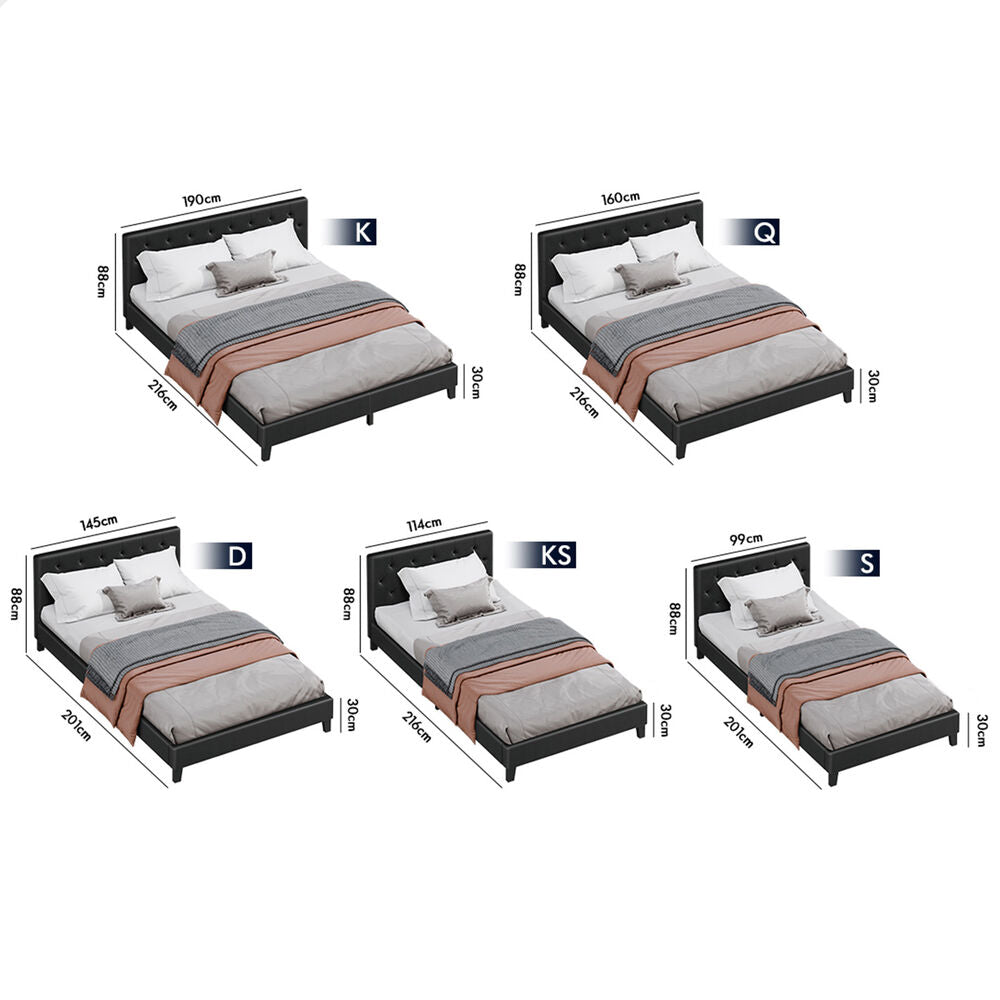 ALFORDSON Bed Frame Single Size Wooden Base Platform Leather Black MADELYN