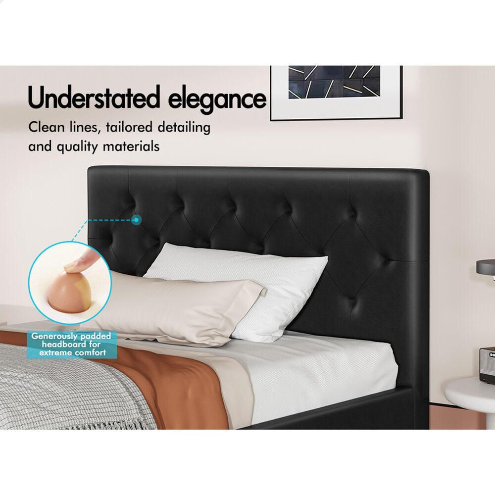 ALFORDSON Bed Frame Single Size Wooden Base Platform Leather Black MADELYN