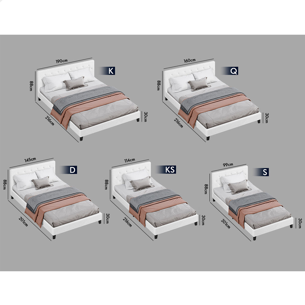 ALFORDSON Bed Frame Single Size Wooden Base Platform White Boucle MADELYN