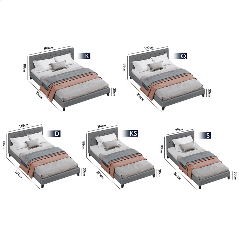 ALFORDSON Bed Frame Single Size Wooden Base Platform Grey Fabric MADELYN
