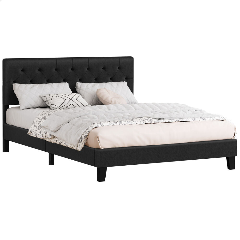 ALFORDSON Bed Frame Double Size Tufted Headboard Modern Fabric Charcoal Meduna