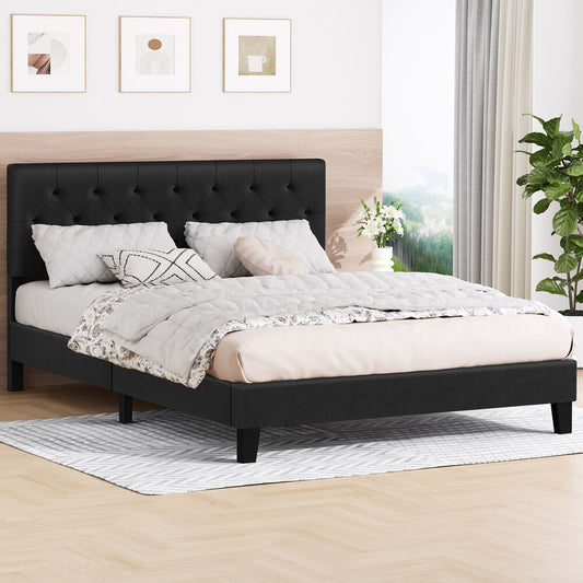 ALFORDSON Bed Frame Queen Size Tufted Headboard Modern Fabric Charcoal Meduna