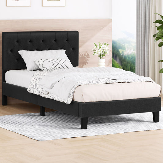 ALFORDSON Bed Frame Single Size Tufted Headboard Modern Fabric Charcoal Meduna