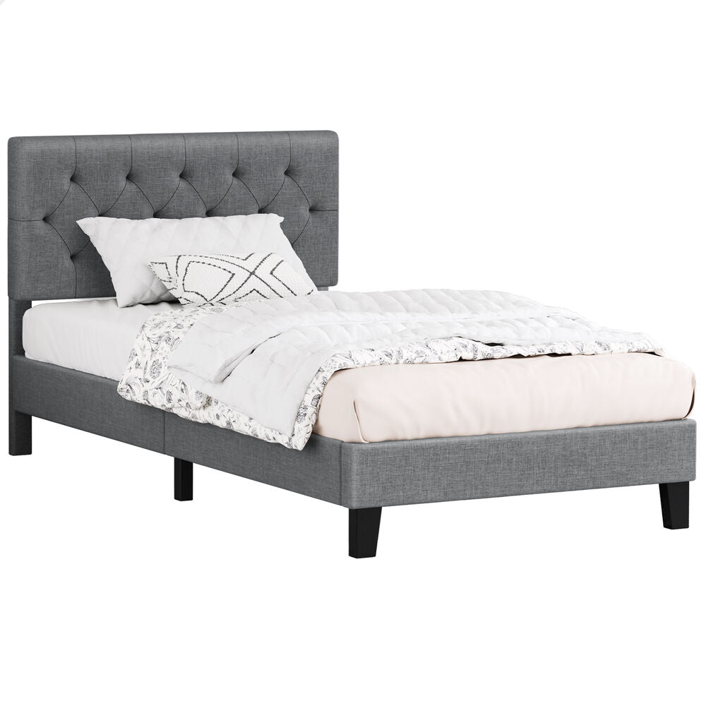 ALFORDSON Bed Frame Single Size Tufted Headboard Modern Fabric Grey Meduna
