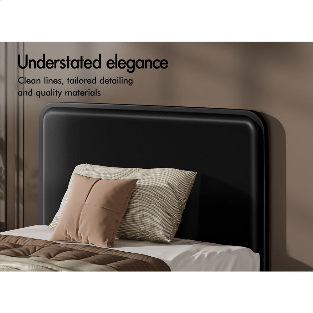 ALFORDSON Metal Bed Frame King Single Upholstered Headboard Black Leather MADGE