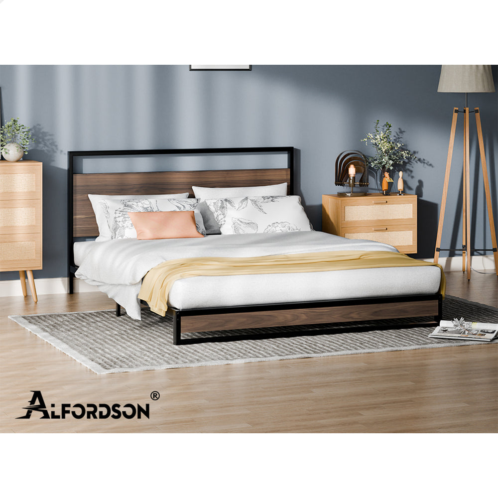 ALFORDSON Metal Bed Frame Double Size Industrial Platform Mattress Base Wood