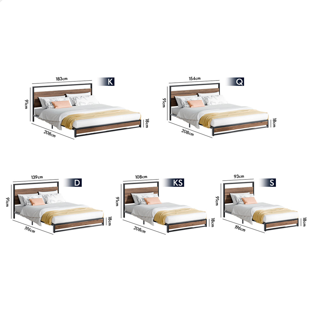 ALFORDSON Metal Bed Frame Queen Size Industrial Platform Mattress Base Wood