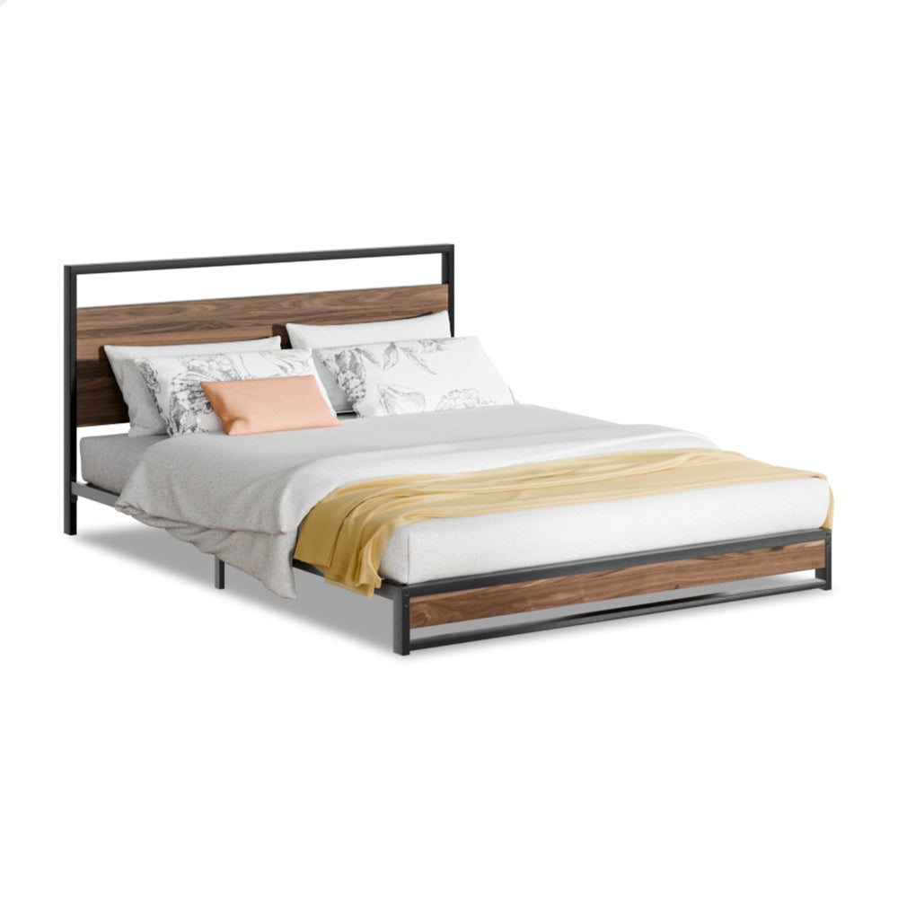 ALFORDSON Metal Bed Frame Queen Size Industrial Platform Mattress Base Wood
