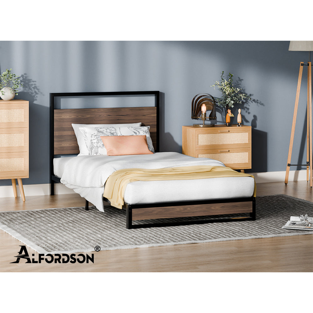 ALFORDSON Metal Bed Frame Single Size Industrial Platform Mattress Base Wood