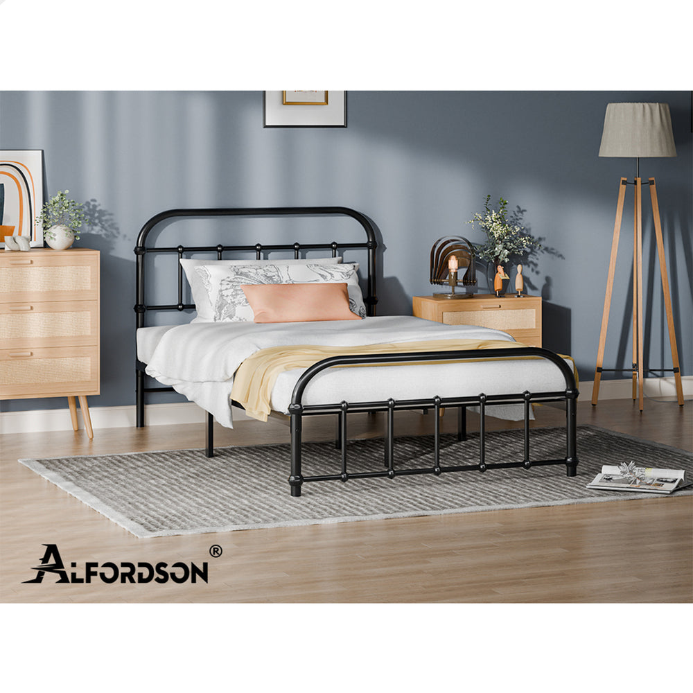 ALFORDSON Metal Bed Frame King Single Size Mattress Base Industrial Platform Black